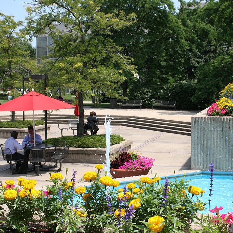 Fountain on the Indiana University Northwest campus